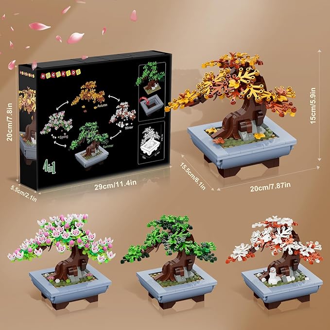 HOGOKIDS Cherry Blossom Flowers Building Set - 584PCS 4 Seasons Bonsai Tree Building Block Toy, Botanical Collection DIY Plant Home Office Decor for Adults, Flora Birthday Gift for Kids Girls Boys 6+