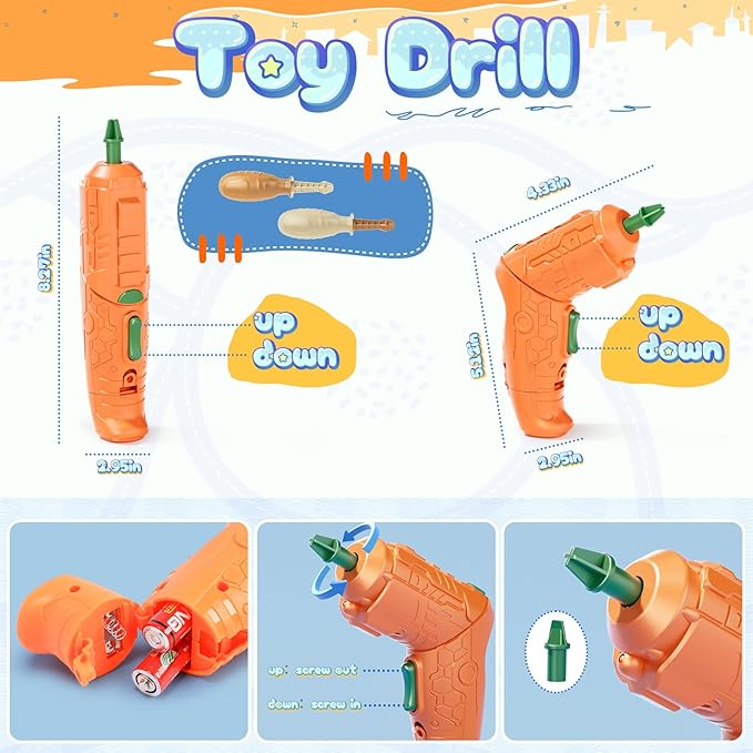 Take-Apart Electric Building Toys for kids ages 4-8, 5 Pcs Toys Cars Kids&toddler Tool Set with Motor & Electric Drill, STEM Educational building construction toys 3+ year old, Gift for Boys 3 4 5 6