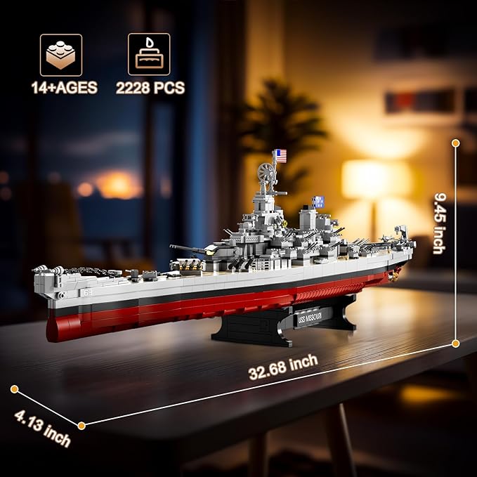NUTCRACKER Battleship Bismarck Building Set for Adult, Large MOC Military World Missouri Battle Ship Model, Display Battleship Toy Building Set, Christmas Birthday Gift for Men Teens Boy (2228 Pieces)