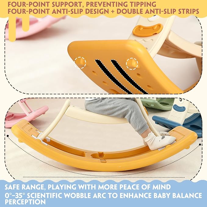 Rocking Horse 2 in 1 Wobble Balance Board for Kids 3-5 Year Old Rocker Board Baby Rocking Toy with Pedal and Backrest Open Ended Learning Toy for Preschool Birthday Christmas, Duck Design