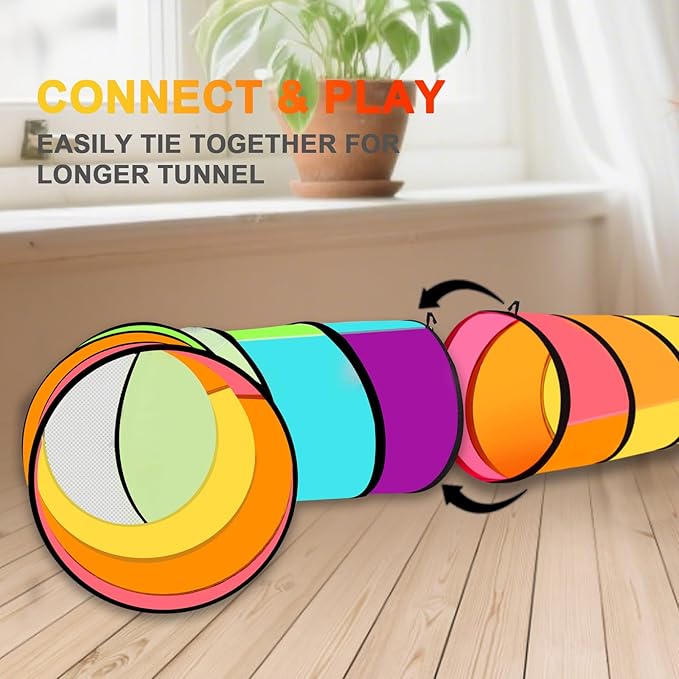 Kids Play Tunnel Tent for Toddlers, Colorful Pop Up Tunnel with Breathable Mesh, Crawl Tunnel for Boy and Girl Play Tunnel Indoor and Outdoor (2 Pack)