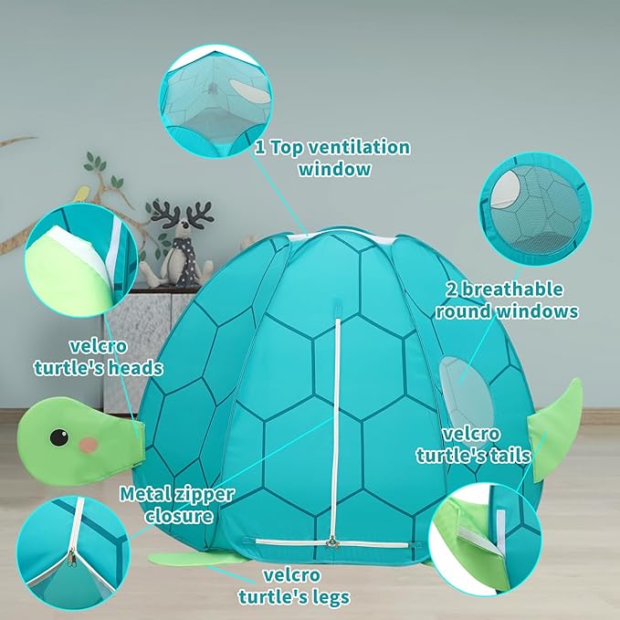 Kids Play Tent Pop up Tent Turtles Automatic Setup Play House Tent for Girls and Boys Outdoor and Indoor Patented (Turtle)