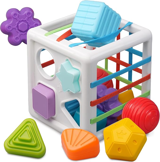 LiKee Shape Sorter Toys for 1+ Years Old, 10pcs Montessori Baby Blocks, Sensory Toddler Learning Toy for Fine Motor Skills, Infant Developmental Toys Gift for Boys Girls Ages 18+ Months
