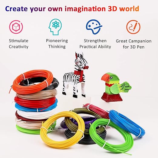 3D Pen Refills 1.75mm PLA Filament 640 Feet 16 Colors, Each Color 40ft, Bonus 250 Stencils eBooks, dikale 3D Pen Material