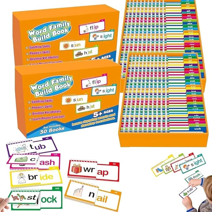 Logicalne 30 Read and Rhyme Flip Books, Word Family Flip Books Rhyming Card, Sight Words Rhyming Game, Educational Reading Book, Word ABC Vocabulary Families Flash Cards, Classroom Fun Learning(2PCS)