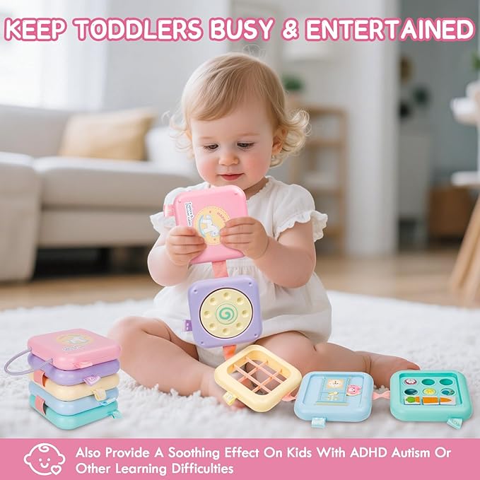 Montessori Toys for 1 Year Old Girls Gifts, Toddler Busy Board, Baby Learning Travel Sensory Toys for Toddlers 1-3, 1st Birthday Gifts, Easter Basket & Stocking Stuffer, Macarons