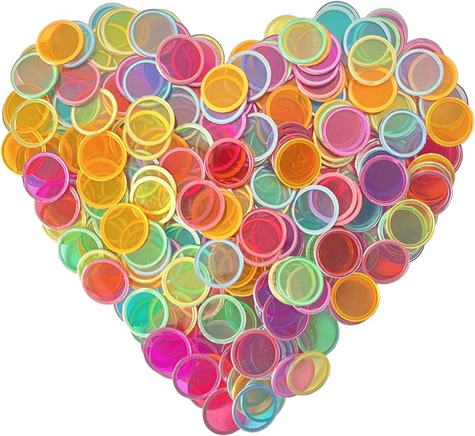 SEETOOOGAMES Magnetic Bingo Chips Counters - 300 Pieces Transparent Counting Game Chips - Clear Plastic Math Markers for Classroom - 19mm Mixed Color