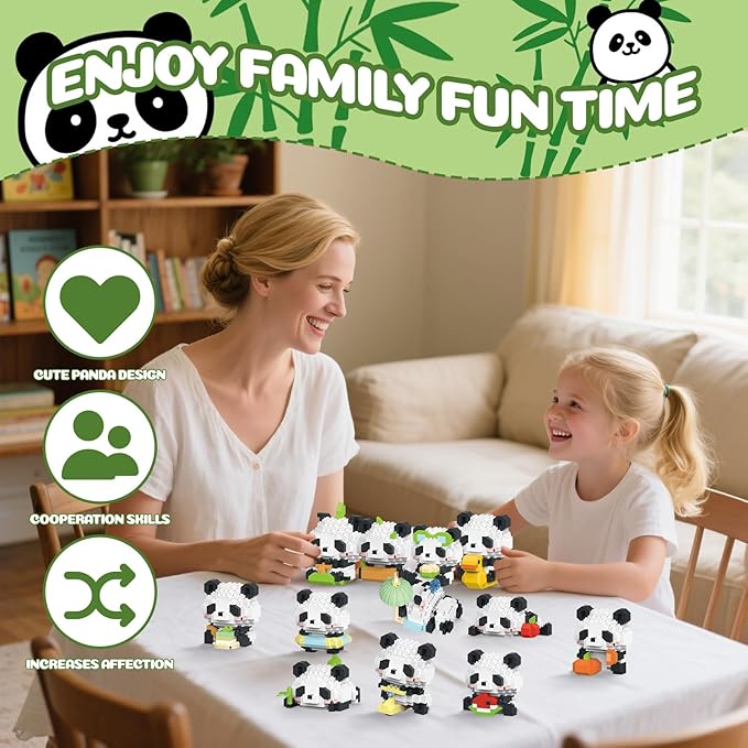 Panda Animals Building Block Sets,Micro Mini Animals Party Favors for Kids, Birthday Gift for Boy Girl(12 Pack)