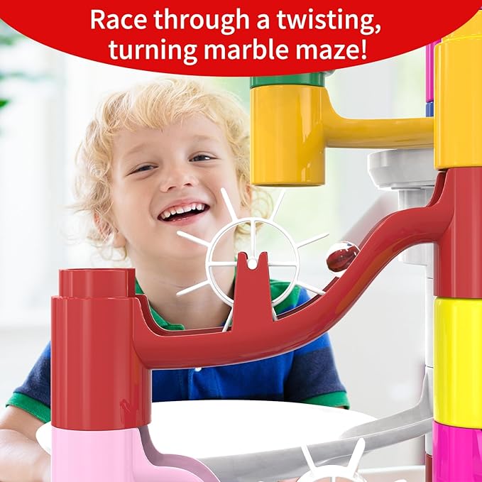 Big Motorized Marble Run - Construction Building Blocks Toys 220Pcs Marble Race Track with Elevator,Educational STEM Game Christmas Birthday Gifts for Kids 3-5 4-8 8-12 (B-Colorful)
