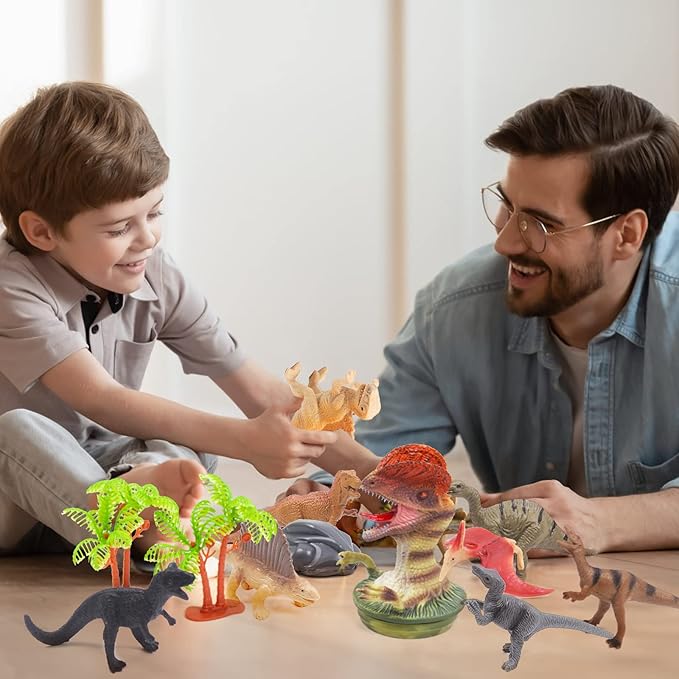 UNIQUE KIDS Mini Safari Dinosaurs Figure Creatures in Tube 15 pcs Set | Realistic Tiny Little Animals for Sensory Bin, Birthday Party Favor, Toddler 3-5 (Safair Dinosaurs)
