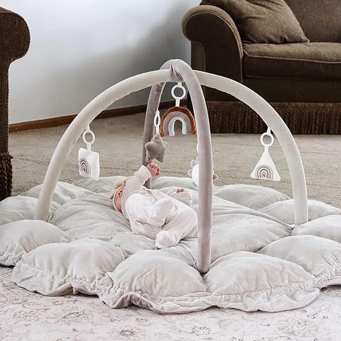 5-in-1 Thick & Plush Baby Play Gym, Baby Play Mats for Floor, Tummy Time Mat with 6 Toys, Cat Bed, Dog Bed, Convertible Stage-Based Developmental from Baby to Toddler, Ball Pit, Pet Cushion Cloudico