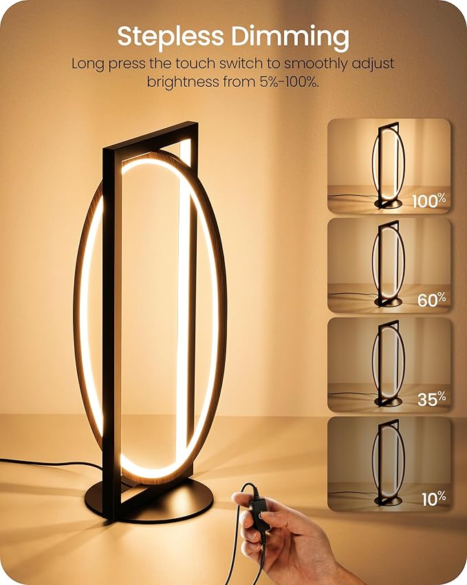 Modern LED Table Lamp, Dimmable Minimalist Bedside Lamp, 3 Color Temperatures, Angle Adjustable, Cute Desk Lamp, Nightstand Lamp for Living Room, Bedroom, Office, Black and Walnut K62TL05