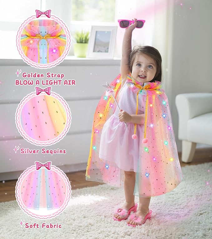 Princess Light Up Cape Dress Up Shoes, Kids Pretend Makeup Set for Girls Pretend Play Beauty Hair Salons Toys Gift for 3-6 Toddler Little Girls