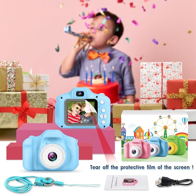 GKTZ Toys for Girls Age 3-8, Kids Camera Digital Video Toddler Camera Children Camcorder Birthday Gifts for 3 4 5 6 7 8 Year Old Girls with 32GB SD Card (Blue)