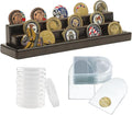 Military Coin Display Holder,Wooden Display Stand,4 Row Army Coin Case for Desk,Holders Set with Plastic Storage Bags and Storage Boxes,Brown