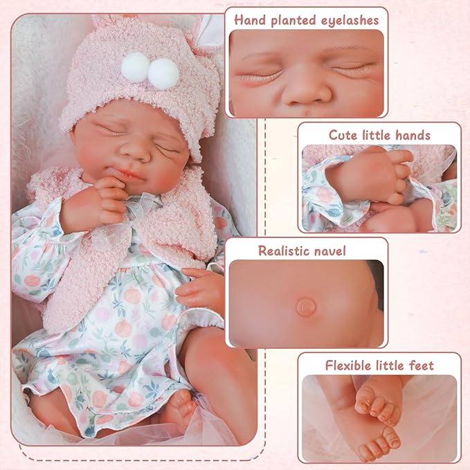 Reborn Baby Dolls Silicone Full Body 18.89in Weighted Real Life Closed-Eyes Girl Dolls Lifelike Newborn Baby Soft Body Flexible Limbs Not Vinyl