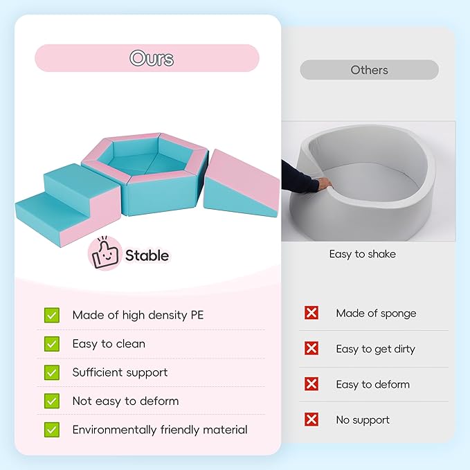 TOLEAD Foam Climbing Blocks for Girls Toddlers,Pink Soft Play Set Ball Pit,Climb & Crawl Foam Playset for Kids, Toddler Climber Indoor with Pad,Easy to Clean