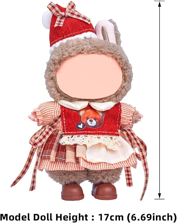 17cm Doll Clothes Set (No Doll), 4 Pieces Outfit Set for 6.7inch Dolls Suit, Fashion Christmas Clothes Accessories Dress-Up,Includes—Christmas Hat + Dress + Bear Vest+ Shoes(Style F)