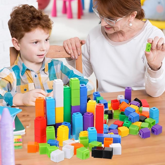 Jenaai 300 Pcs Counting Cubes, Plastic Connecting Blocks, Colorful Math Cubes, Math Manipulatives Classroom Learning Supplies, Preschool Learning Materials, Counting Toys(Simple Style)