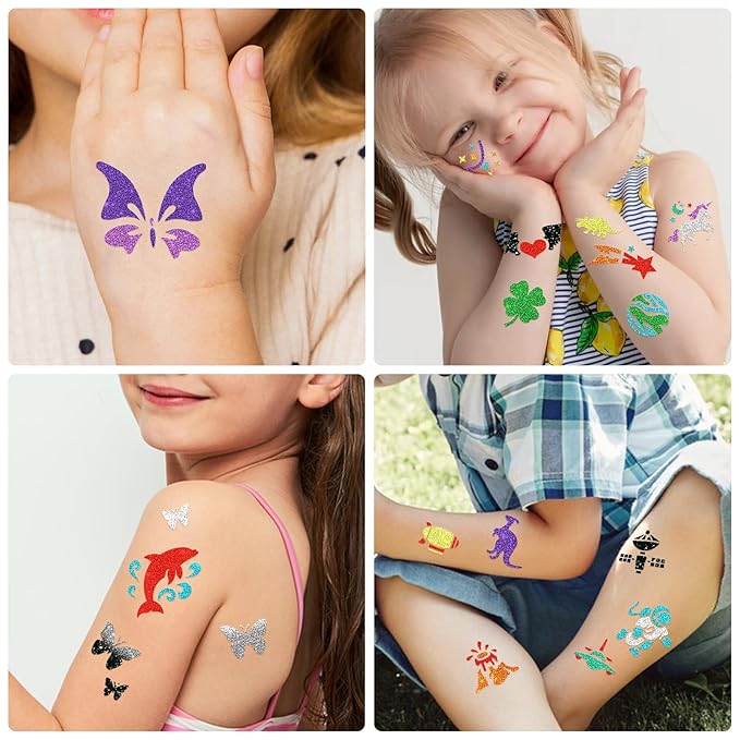 Temporary Tattoo Markers for Skin, 12 Metallic Body Markers + 183 Temporary Tattoo Stencils for Kids Adults, Flexible Brush Tip, Bright Colors, Cosmetic Tattoos Pens for Kids Adults, DIY Body Art Set