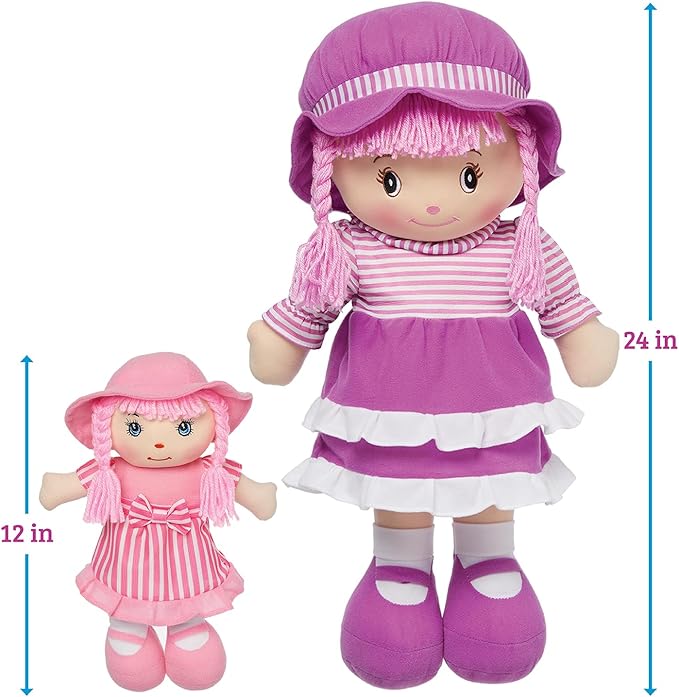 LOVE & HUG Sister Doll 2pc Set 24" Huggable Doll & 12" Little Sisters, Girls Birthday Gift, Baby Dolls, Toddler Doll