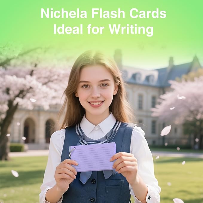 250 Count Colored Index Cards with Ring 3 x 5 Inch Heavyweight Ruled Index Cards, Flash Cards for School & Office Supplies and Home Organization, Durable Study To Do List Note Cards with Ruled Lines