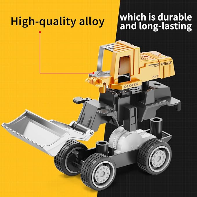 HONGTUO Alloy Mini Construction Vehicles, 8Pcs Die-cast Construction Toys Set, Excavators Mixer Truck Bulldozers Forklift Dump Truck, Pull Back Car Toys for Toddlers Kids Boys & Girls