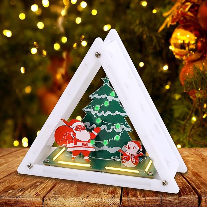Christmas Soldering Project, Christmas Tree Soldering Kit With Triangular Acrylic Shell DIY LED Xmas Tree Santa Claus Snowman With Music Electronics Kit for Decoration Creative Present