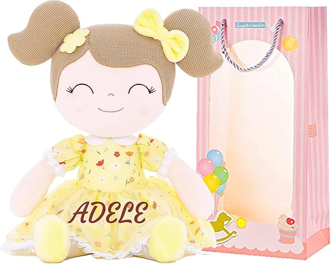 Gloveleya Personalized Doll with Your Name - Cute Floral Yellow Custom Soft Plush Doll for Girls Plush Doll Customized Gifts - Muñecas de Trapo Personalizadas para Niñas