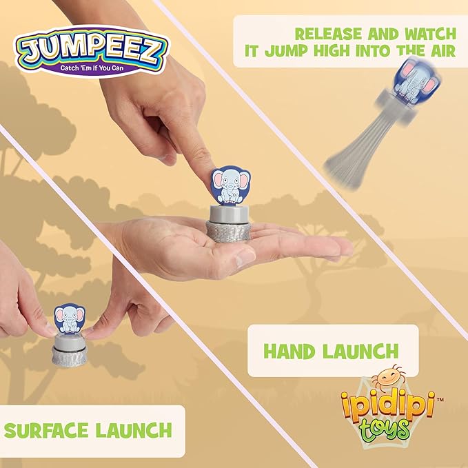 IPIDIPI TOYS Jumpeez Safari Rocket Poppers, 25 Jungle Animal Bounce Toys for Kids – Halloween Toys for Trick or Treat, Halloween Goodie Bag Stuffers - School Prizes, Classroom Rewards for Boys & Girls