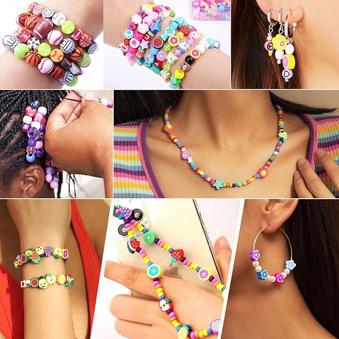 1600PCS Softball Sports Ball Polymer Clay Beads Charms for Friendship Bracelets Making Kit Cute Fun Beads DIY Arts Crafts Birthday Gifts for Kids Girls Softball Bead
