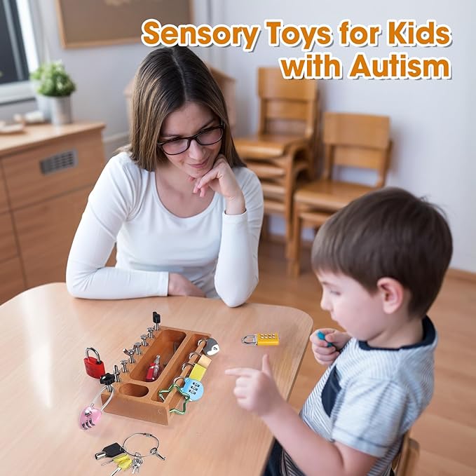Montessori Busy Board Kids Tool Set, Montessori Screwdriver Board Lock and Key Toy, Sensory Toys for Kids with Autism, Sensory Bin Fine Motor STEM Quiet Fidget Toys for Toddlers 3 4 5