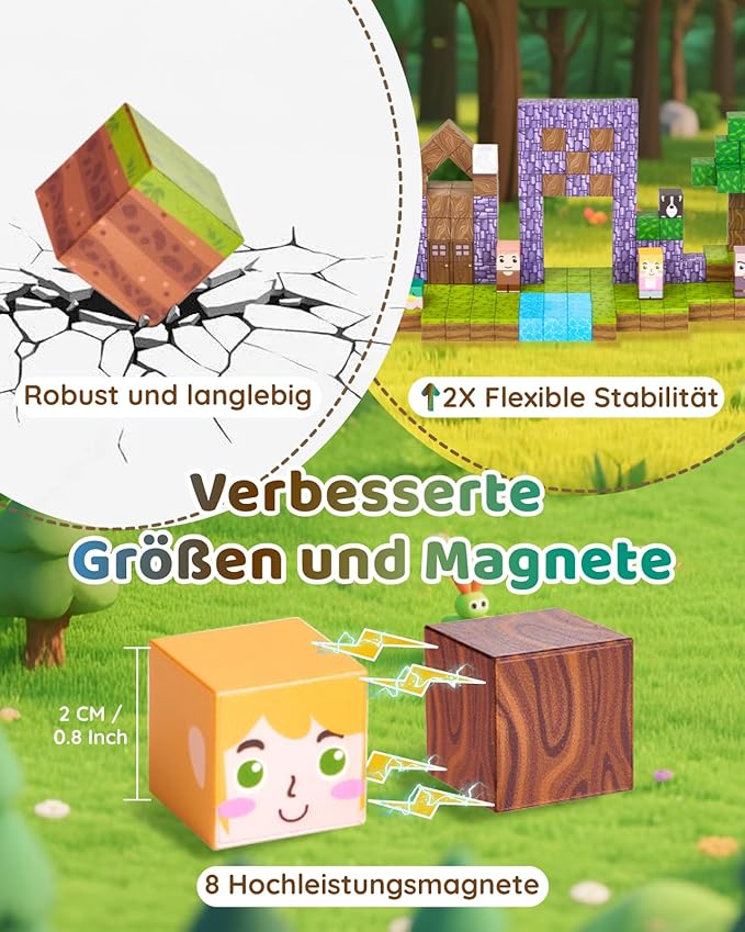 123PCS Magnetic Blocks - Forest Castle Theme Magnetic Blocks Building Toys, Toddler Magnet Toys STEM Building Game Sensory Gift for Kids Ages 3 4 5 6 7 8 9+ Boys Girls Birthday Gifts