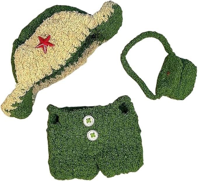 17cm/6.7in Clothes Set for Dolls - Cute Hat & Overalls Outfit, Soft Premium Fabric Dress Up Accessories Suit, Easy On/Off, NO Doll Included (Army Coat)