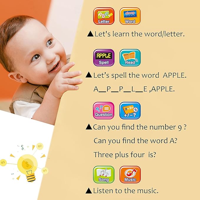 Kids Learning Pad Tablet Toddler with LED Screen Teach Alphabet Numbers Word Music Math Early Development Interactive Electronic Toy for Toddler Ages 3 4 5 6