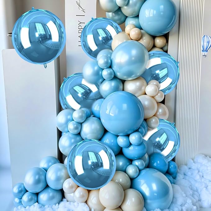 Blue Giant 4D Foil Balloons, Saxuxu 6Pcs Large Metallic Blue Round Balloons, 22 Inch Big Round Foil Balloon for Blue Sea Birthday Party Baby Shower Wedding Decorations
