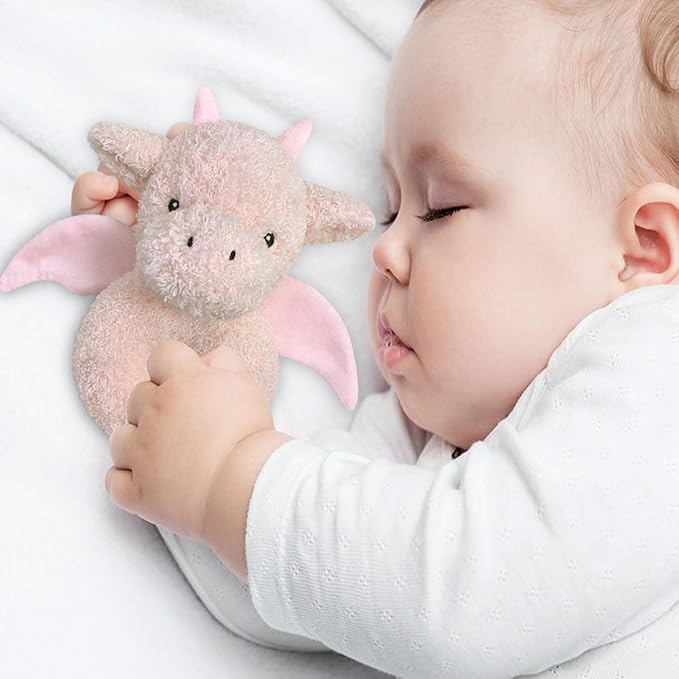 Baby Dragon Soft Rattle Toy, Plush Dinosaur Infant Shaker Rattle Easy-Grasp Stuffed Animal Toy, Gifts for Newborns Babies Toddlers Boys Girls, Pink, 6 Inches