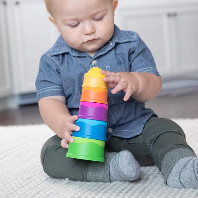 Fat Brain Toys Dimpl Stack Popping Stack & Nest Baby Toy, Sensory Toys for Babies 6 Months+, Fidget Toys for Toddlers