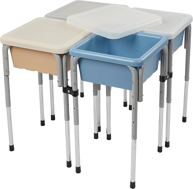 Quad Sensory Tables with Lids, Adjustable Table, Sand/Powder Blue