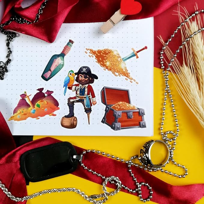 BulbaCraft 100Pcs Pirate Stickers, Skull and Crossbones Stickers, Pirate Party Favors, Gifts for Women & Men