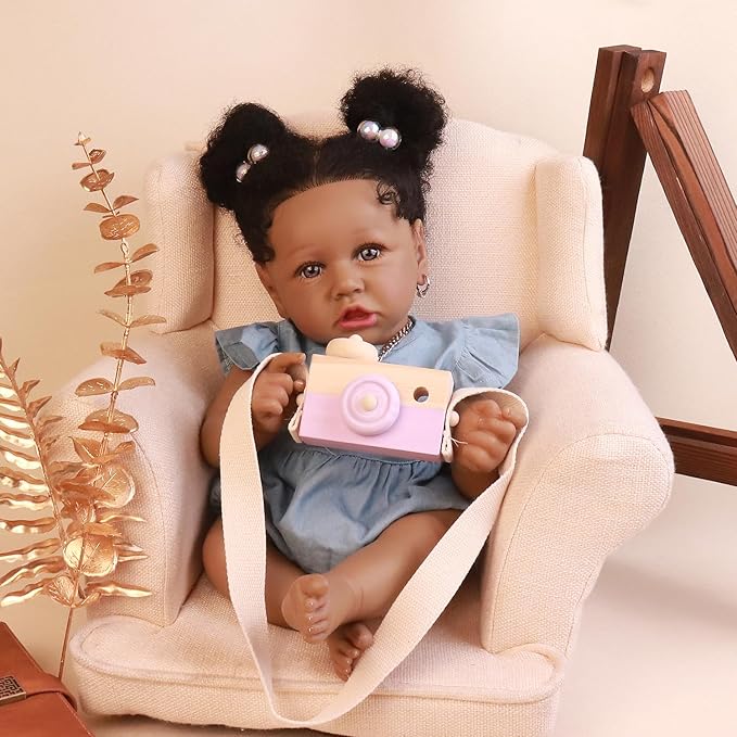 HOOMAI Lifelike Reborn Baby Dolls with Soft Body African American Realistic Girl Doll 22.8 Inch Best Birthday Gift Set