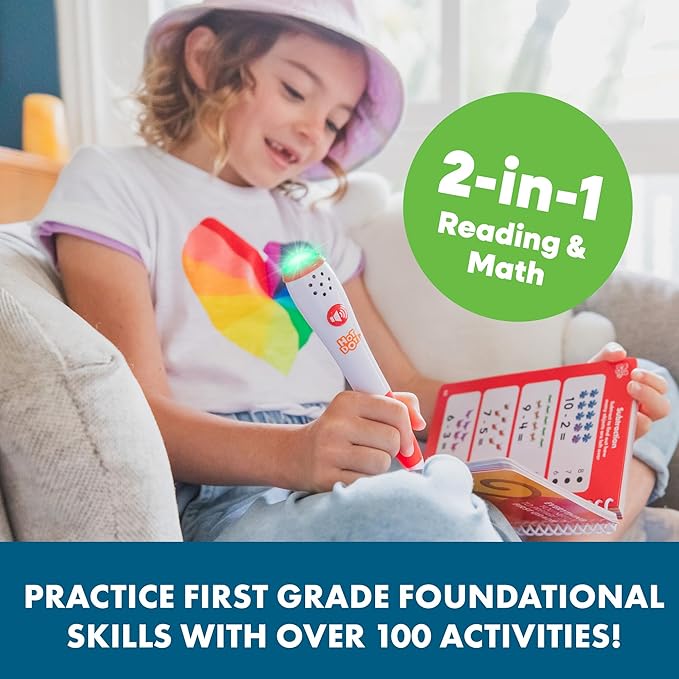Educational Insights Hot Dots First Grade Essentials: Reading & Math Workbook - 1st Grade Workbooks with Interactive Pen, Homeschool Learning Activities, Build Reading Fluency and Math Skills, Ages 6+
