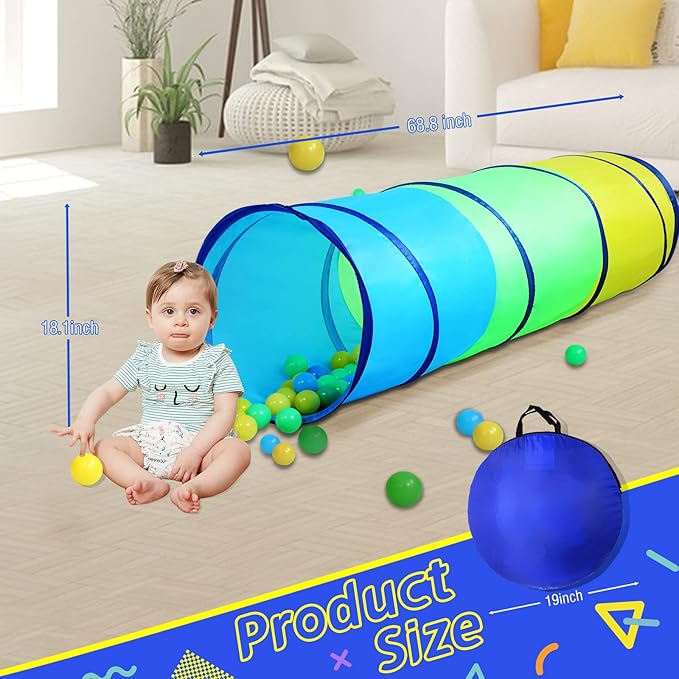 PigPigPen Kids Tunnel for Toddlers,Pop Up Play Tunnel Tent for Babies or Dogs, Indoor & Outdoor Toys for Kids Backyard Playset (Yellow,Green,Blue Play Tent)