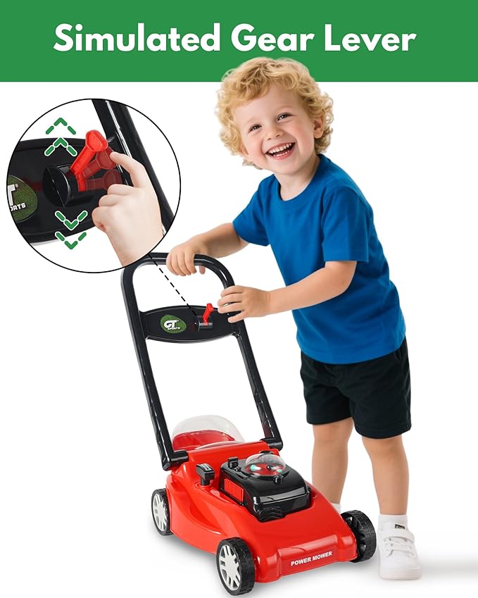 Kids Lawn Mower with Realistic Grass-Cutting Action and Sounds – No Batteries Required | Fun Outdoor Push Toy, Birthday Gift & Halloween Present for 3, 4, 5, 6, 7, 8 Year Old Boys and Girls (Red)