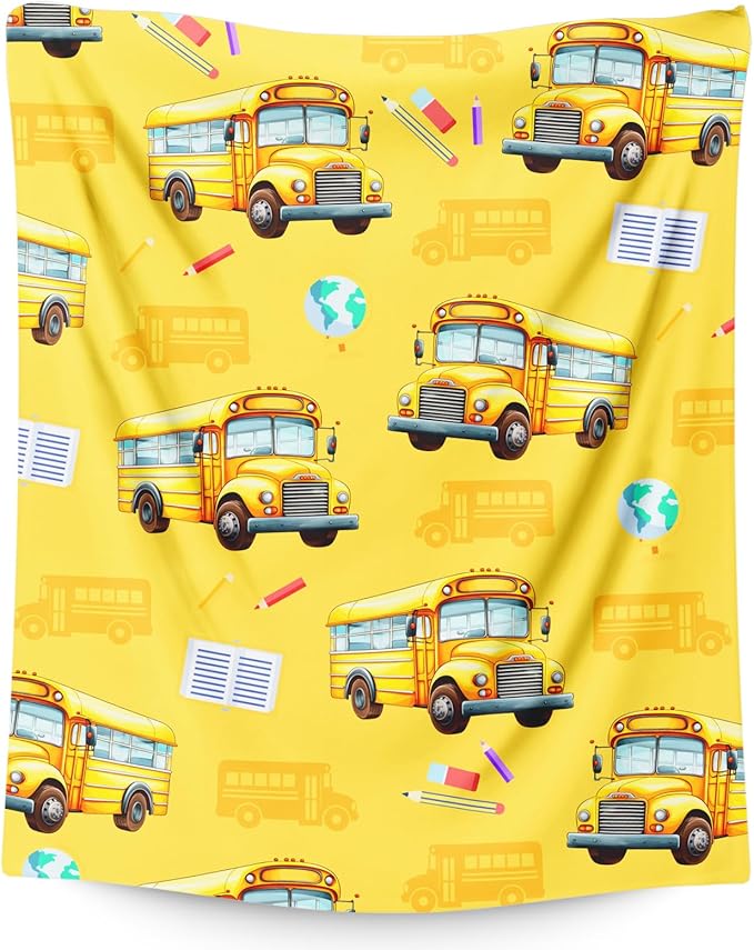 Boys Blanket School Bus Throw Blankets Gift for Kids Adults Birthday - 50x60 Inches Comfy Lightweight All Season Decor Throw for Sofa Couch Bed Office