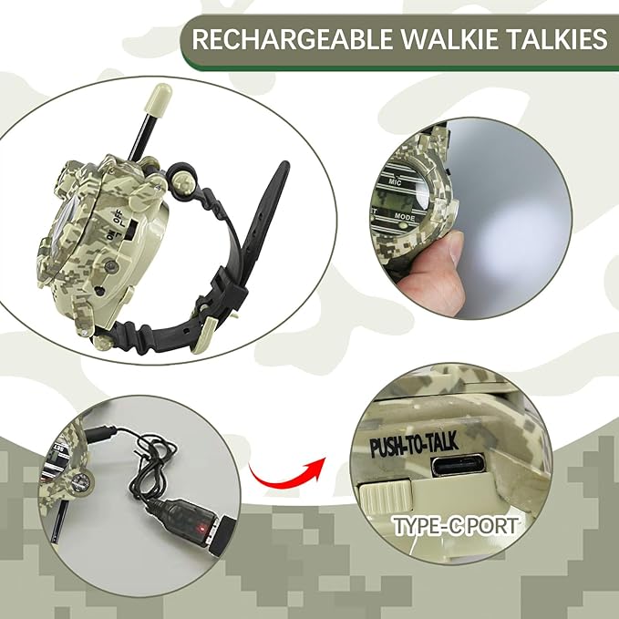 Rechargeable Walkie Talkie for Kids Two-Way Radio Walky Talky with Flashlight Children Outdoor Game Interphone Toy Game and Gifts for Boy and Girl Age 4 to 12