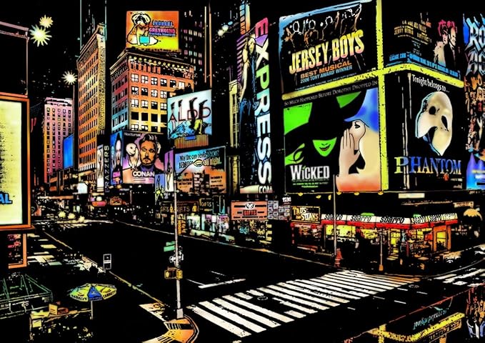 Rainbow Scratch Art Painting Paper (A4) for Adults & Teens, Night View Scratchboard Set:4 Sheet Scratch Cards, Clean Brush, Drawing Pen(Times Square/Golden Gate Bridge/Seattle/Statue of Liberty)