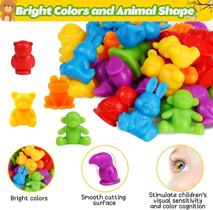 Counting Animals Color Sorting Matching Games with Sorting Bowls Montessori Sensory Early Educational Toys Learning Fine Motor Skill & Counting Math Toys Gift for 3 4 5 Year Old Boys Girls