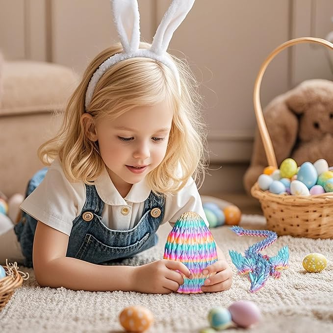 3D Printed Dragon Eggs with Articulated Fly Dragon Inside, Collectible Figurines Fidget Toy for Adults Kids Birthday Easter Christmas White Elephant Gifts for Friends Colleagues(Rainbow, M Size)