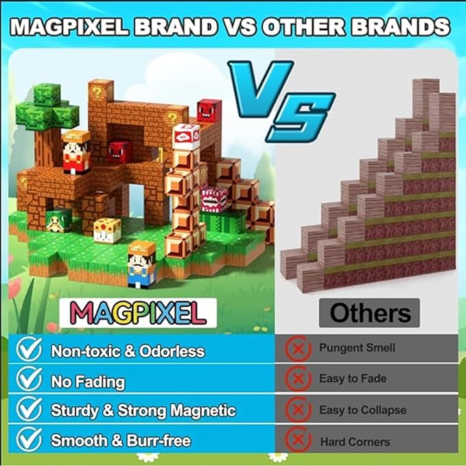 Magnetic Blocks Building Toys: Upgraded Adventure Magnetic Building Blocks Game Set for Kids Ages 3+, 48PCS Construction Toys STEM Sensory Educational Christmas Birthday Gifts